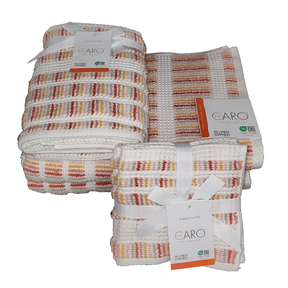 Caro Home 8pc Stripe Cotton Bath Towel Set Multicolor Fall Decor Waffle Weave